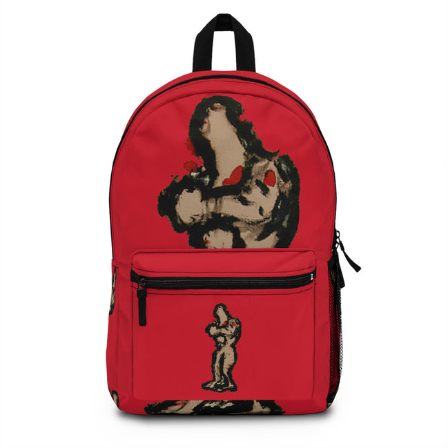 Abstract figure art backpack with brown skin figure on dark red background from the inTenseA line by WG Patrick Studios.