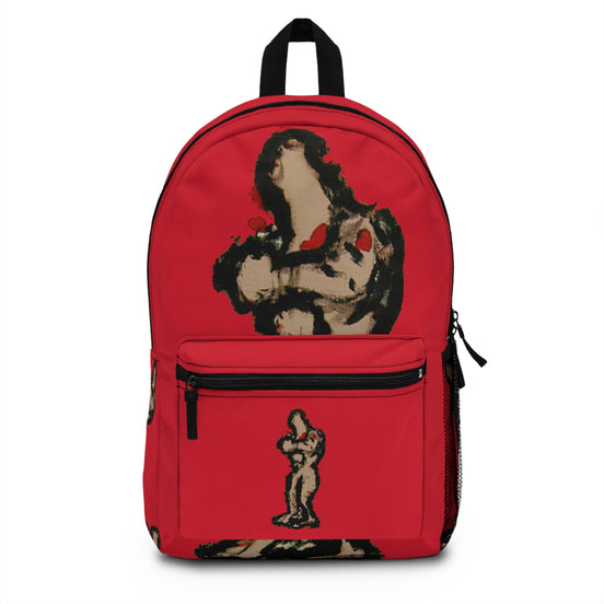 Abstract figure art backpack with brown skin figure on dark red background from the inTenseA line by WG Patrick Studios.