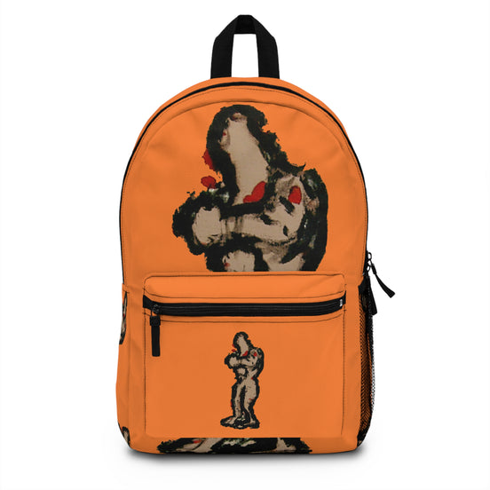 Abstract figure art backpack with brown skin figure on light orange background from the inTenseA line by WG Patrick Studios.