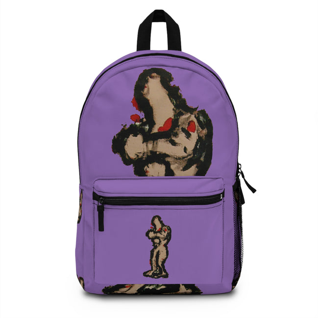 Abstract deep brown skin figure on light purple background backpack, inTenseA artwork by WG Patrick Studios.