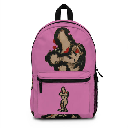 Abstract deep brown skin figure on pink background backpack, inTenseA artwork by WG Patrick Studios.