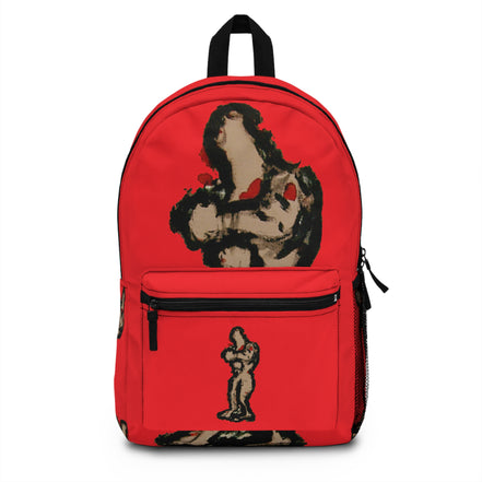 Abstract figure art backpack with brown skin figure on red background from the inTenseA line by WG Patrick Studios.