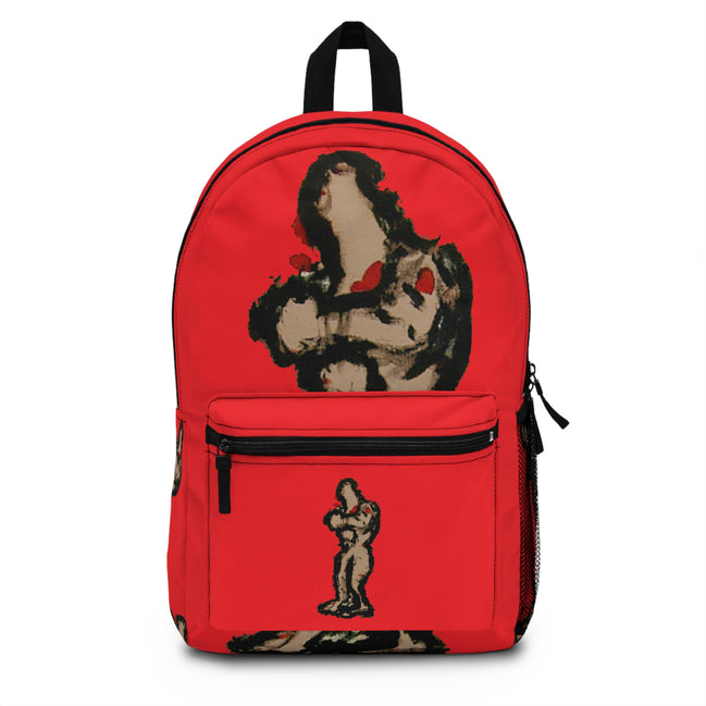 Abstract figure art backpack with brown skin figure on red background from the inTenseA line by WG Patrick Studios.
