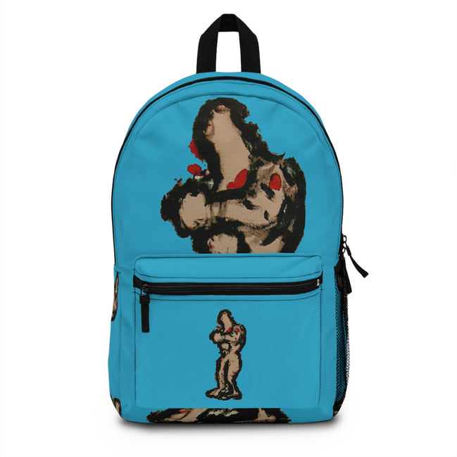 Abstract deep brown skin figure on turquoise background backpack, inTenseA artwork by WG Patrick Studios.