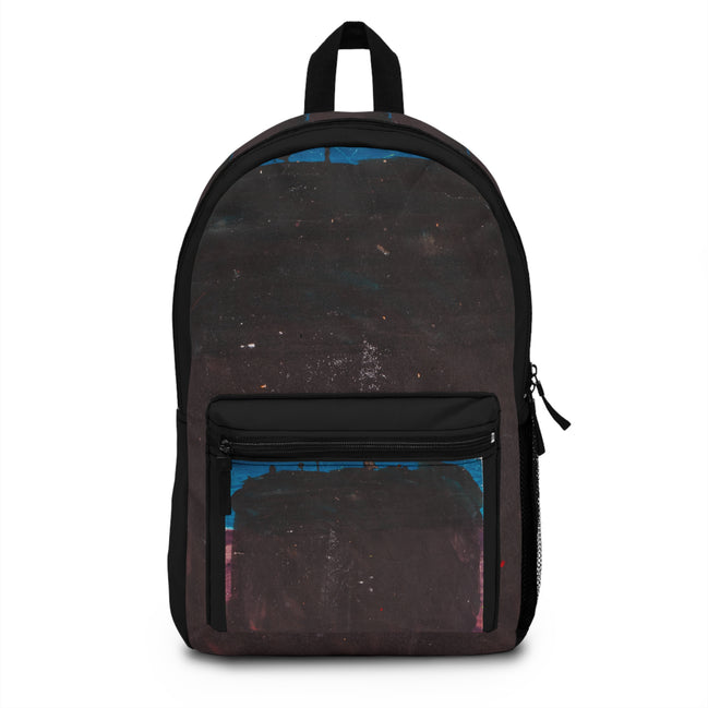 Abstract painted mountain range backpack in black and charcoal tones, Mountain Range artwork by WG Patrick Studios.