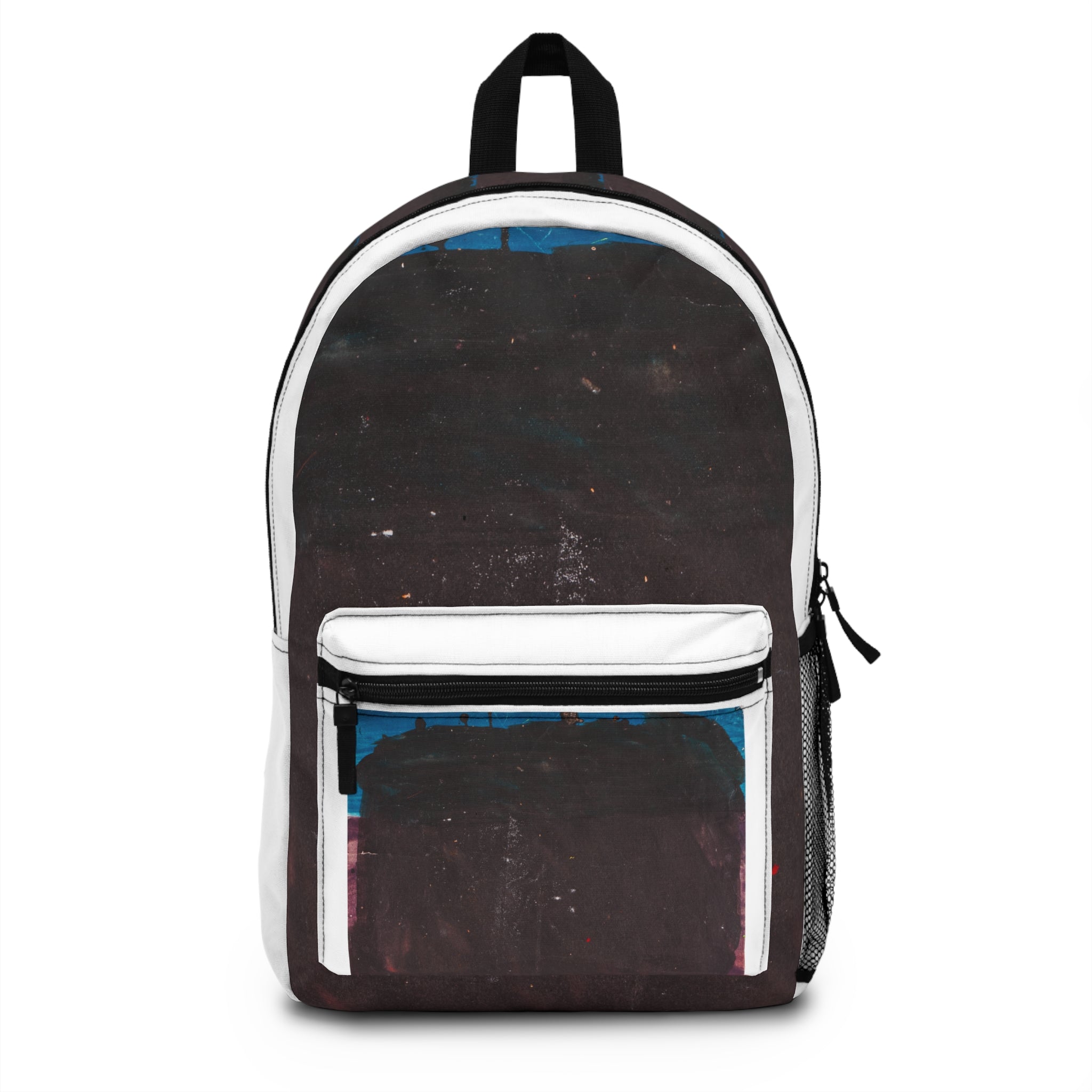 Abstract painted mountain range backpack in dark neutral tones, Mountain Range artwork by WG Patrick Studios.