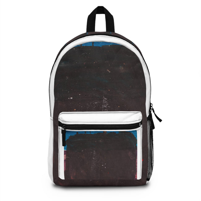 Abstract painted mountain range backpack in dark neutral tones, Mountain Range artwork by WG Patrick Studios.