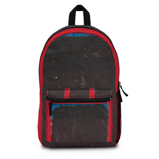 Abstract painted mountain range backpack with red accents, Mountain Range artwork by WG Patrick Studios.