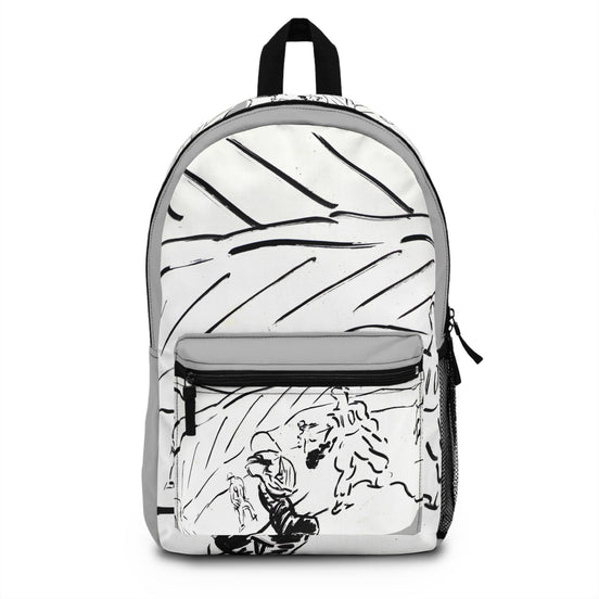 PlayField black and white sketch art backpack on light grey background from WG Patrick Studios.