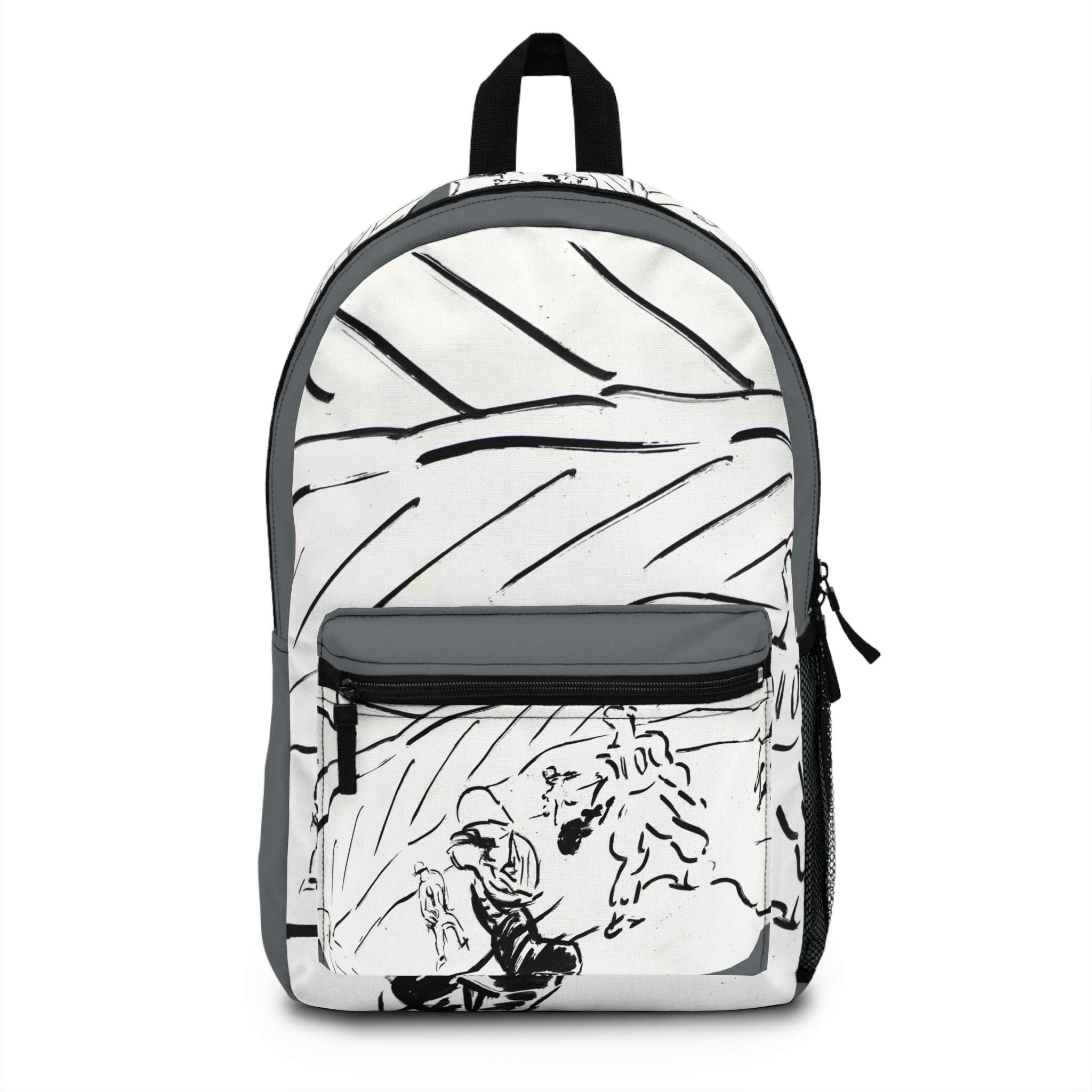 Sketch-style abstract art backpack in light grey tones from the PlayField series by WG Patrick Studios.