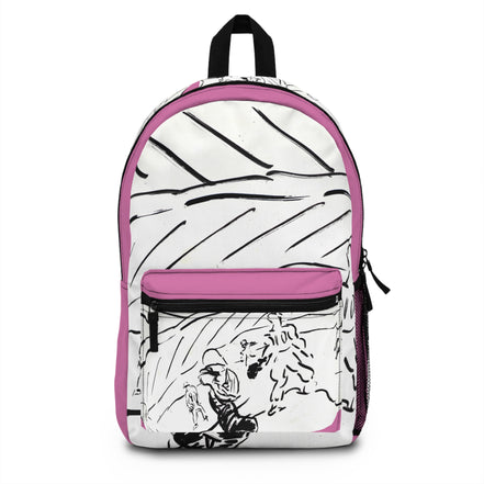 PlayField black and white sketch art backpack on pink background from WG Patrick Studios.