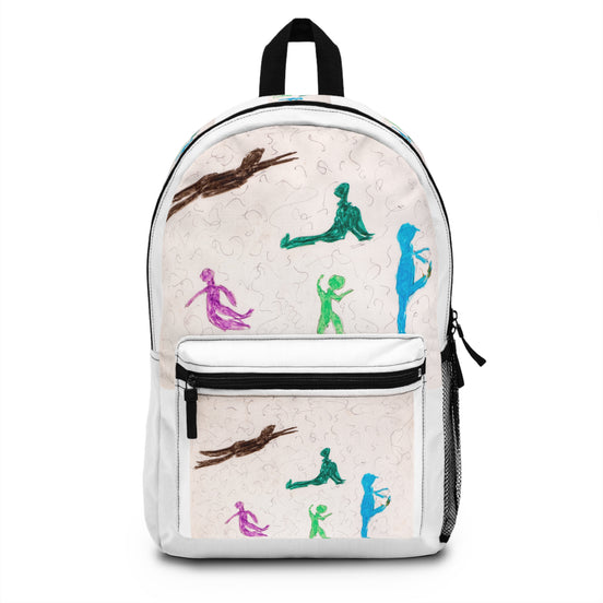 Colorful kids backpack with playful abstract movement shapes from the PlayGround series by WG Patrick Studios.